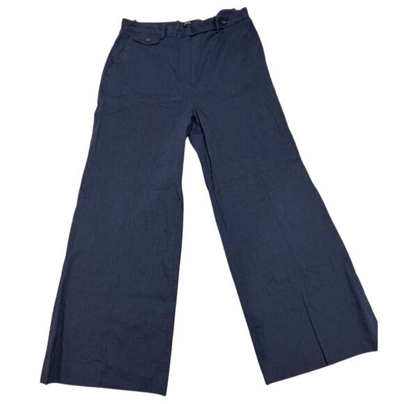 THEORY Navy Blue Wideleg Flare Linen Viscose Blend Cropped Pants Women's Size 6 - Picture 2 of 15